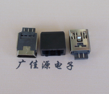 静海MINI USB 5Pin接口 带护套焊线母座 B型180度铜壳