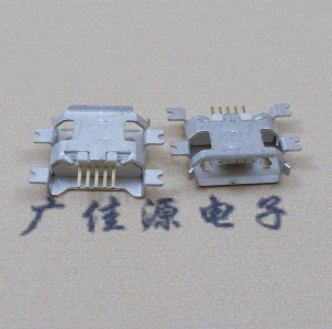 静海MICRO USB5pin接口 四脚贴片沉板母座 翻边白胶芯